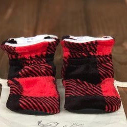 LE Buffalo Red Minky Booties Ready to Ship