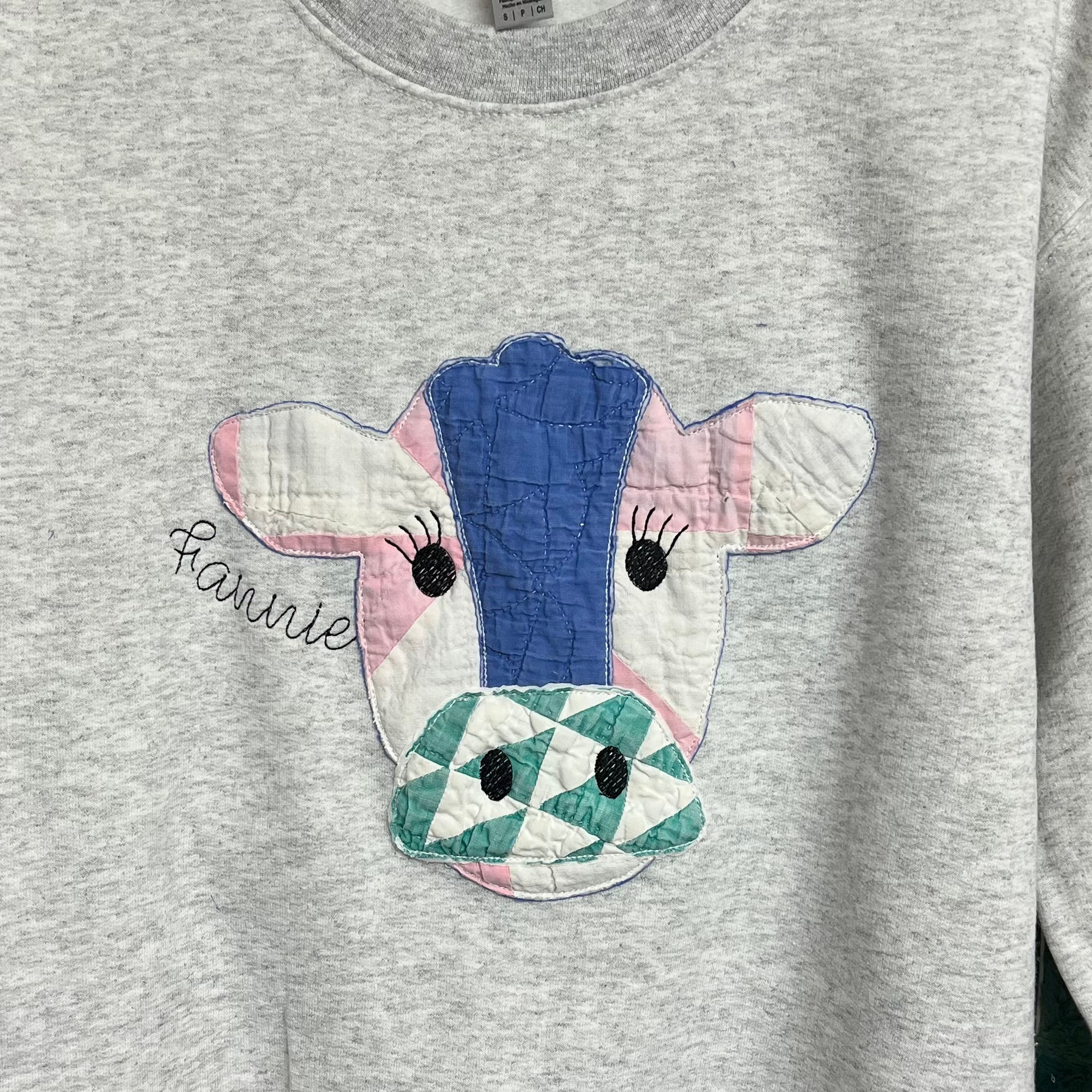 NEW! LE Scrappy Quilt Cow Sweatshirts!