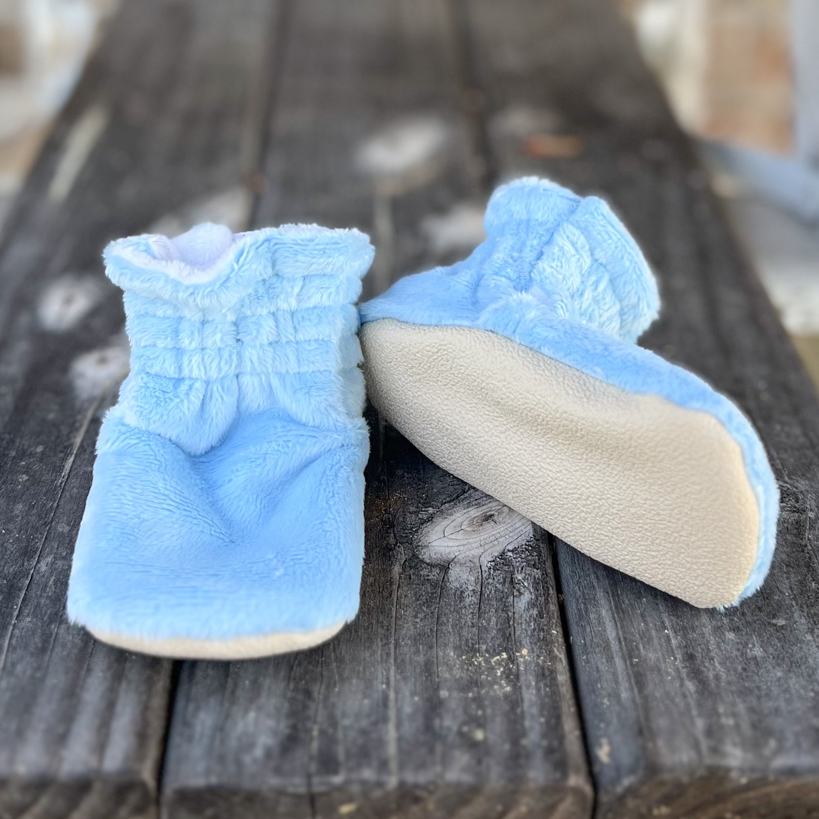 LE Smooth Baby Blue Minky Booties Ready to Ship