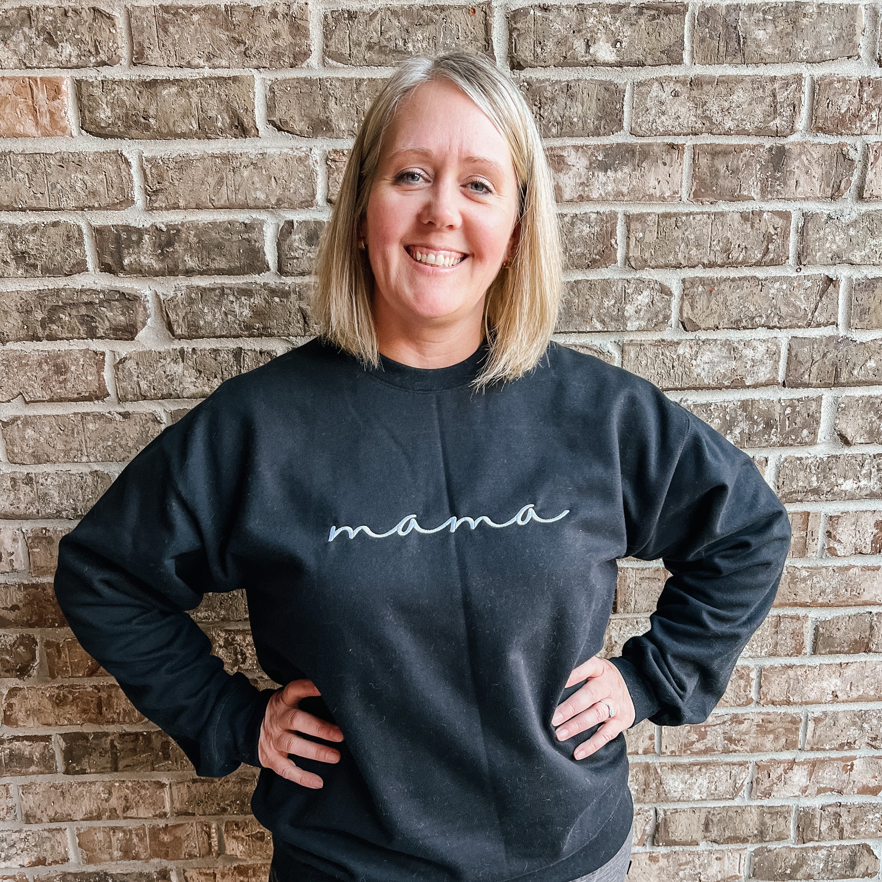 Custom Embroidered Scripty Font “mama” Sweatshirts