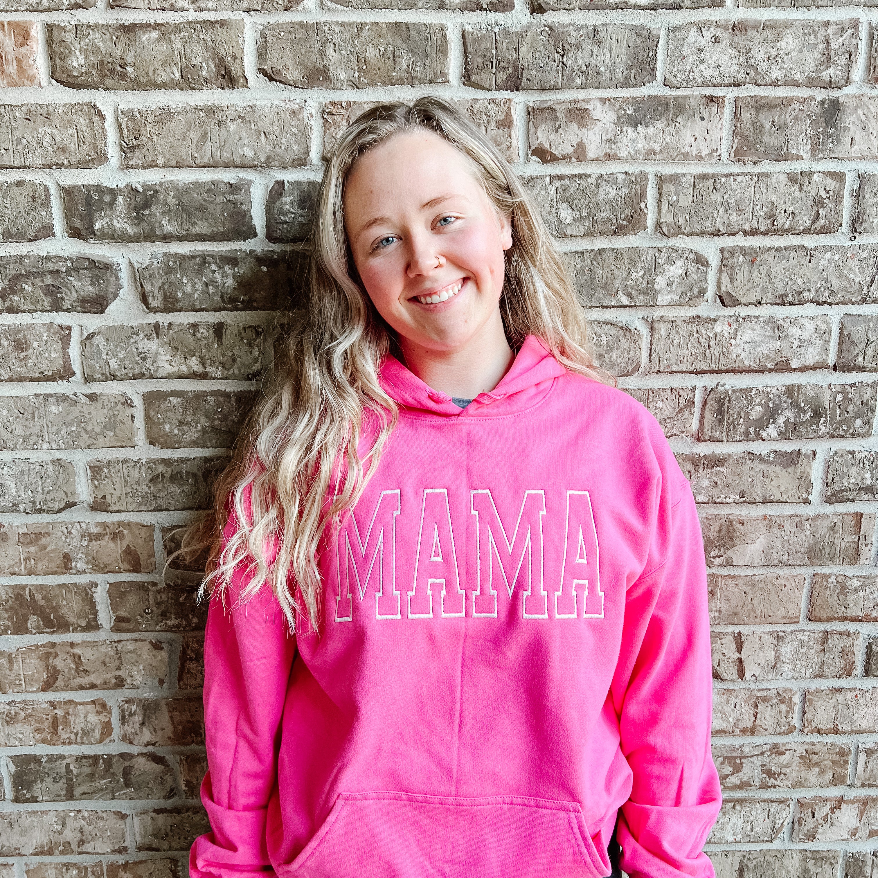 Custom Embroidered Block Font "MAMA" Hoodies