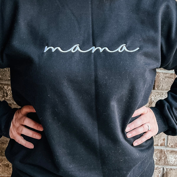 Custom Embroidered Scripty Font “mama” T-Shirts