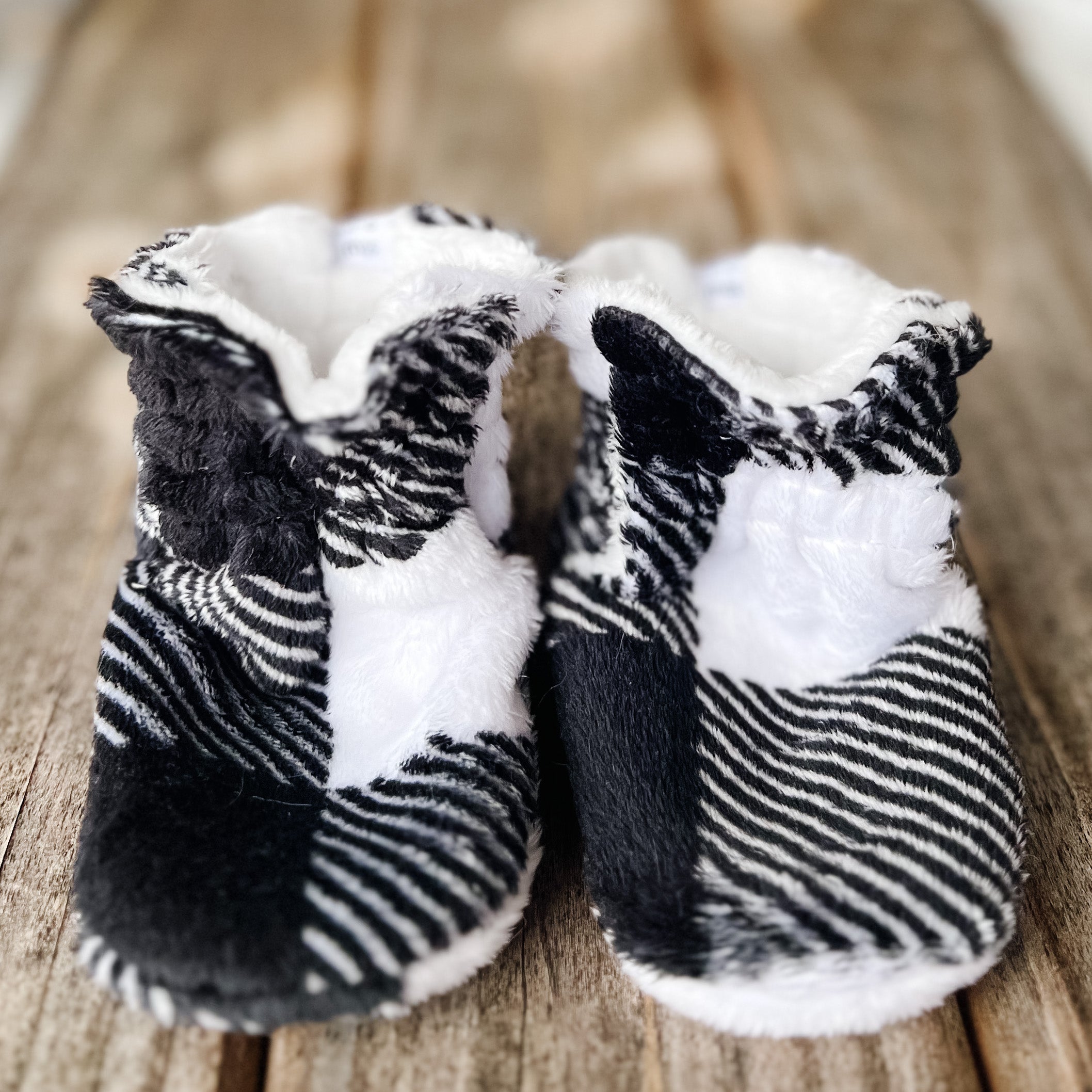 LE Buffalo Black & white Minky Booties Ready to Ship