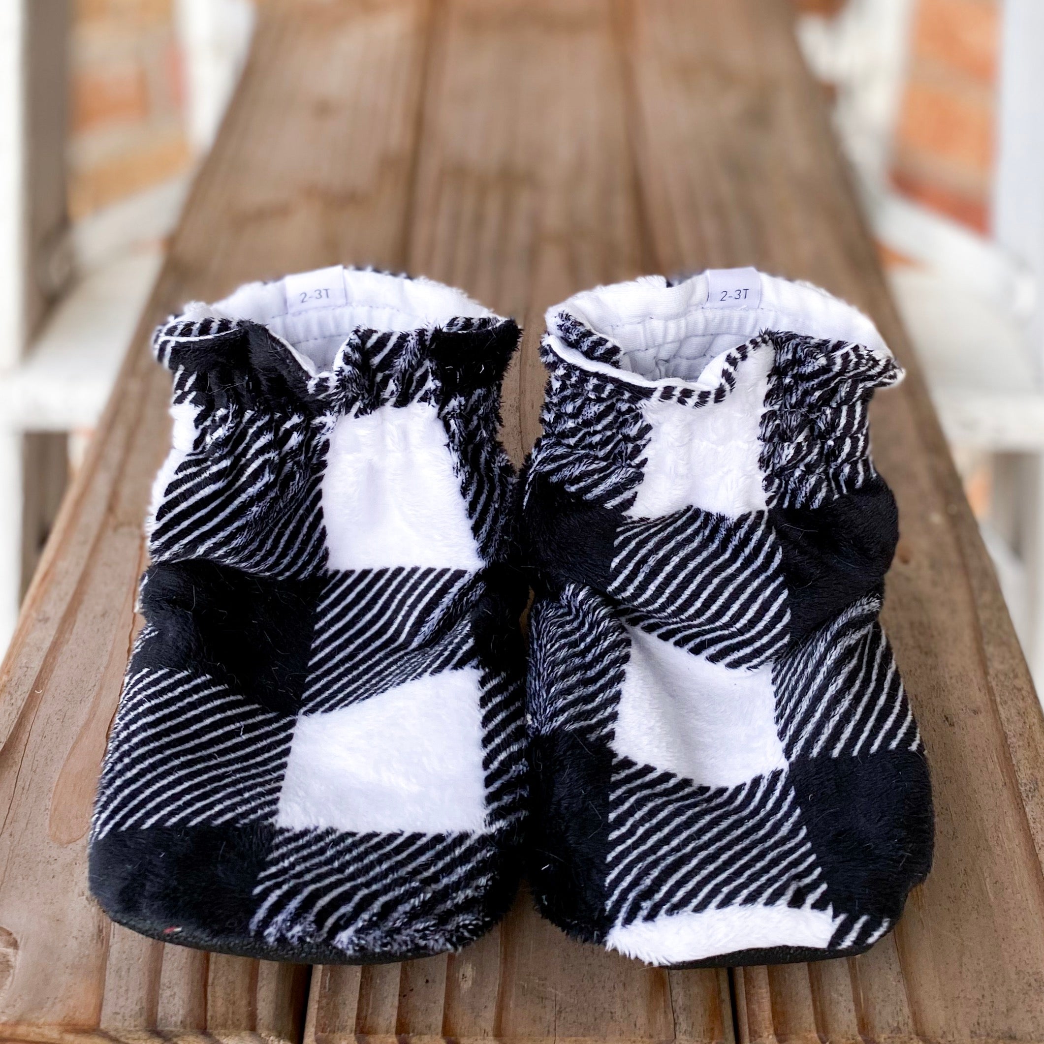 LE Buffalo Black & white Minky Booties Ready to Ship