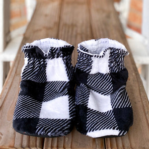 LE Buffalo Black & white Minky Booties Ready to Ship