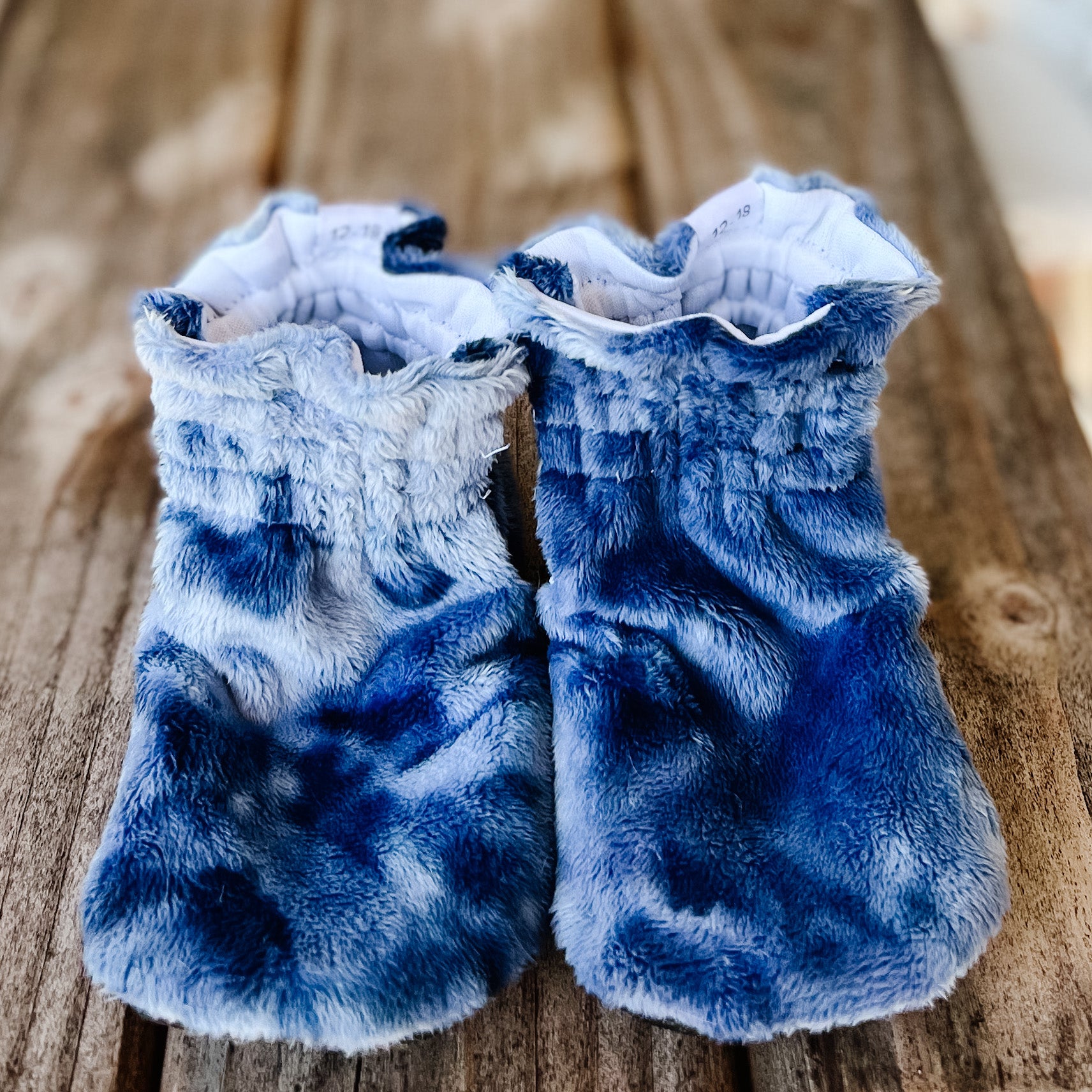 LE Indigo Minky Booties Ready to Ship