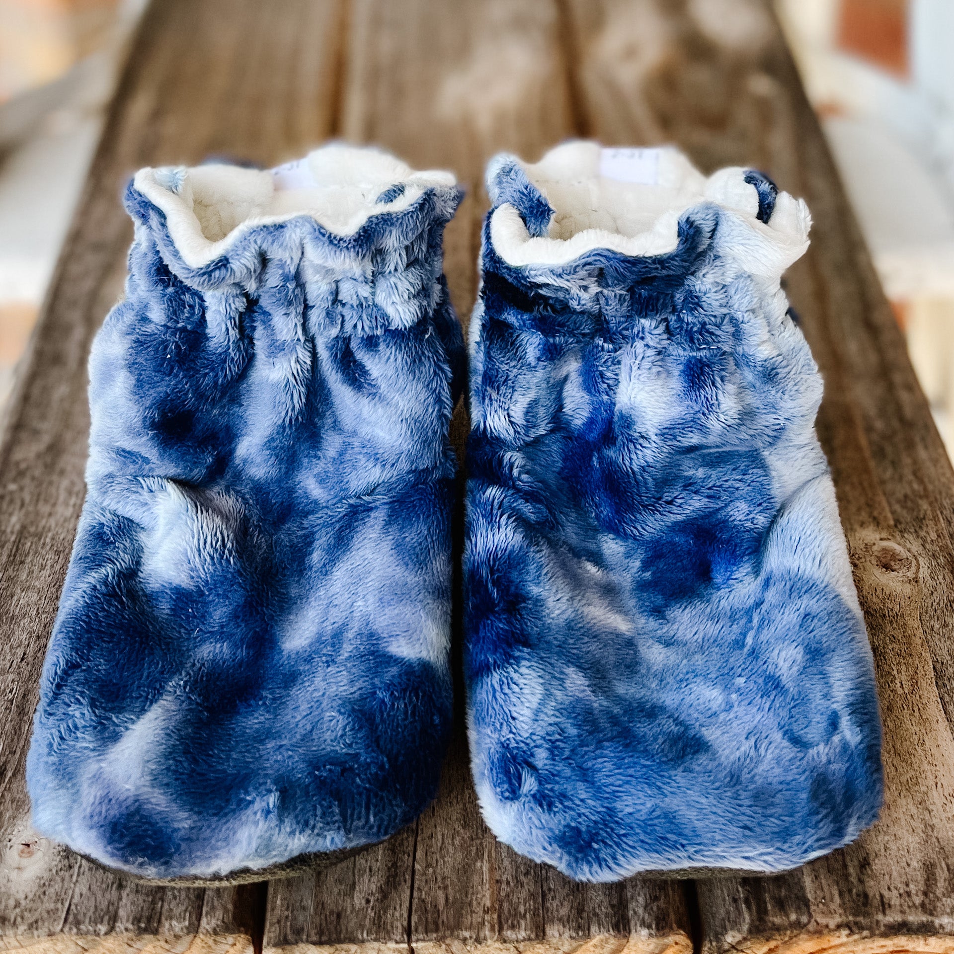 LE Indigo Minky Booties Ready to Ship