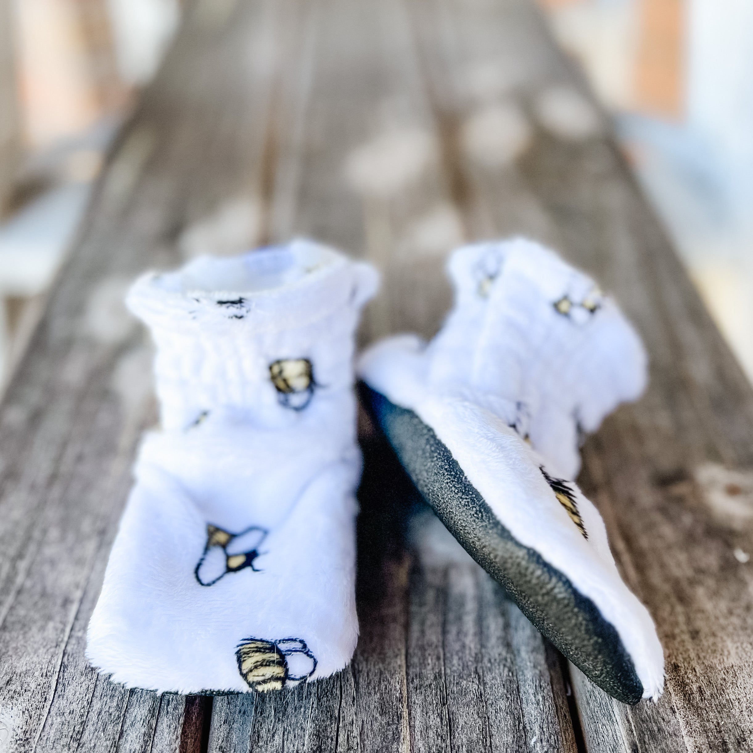 Last Chance! Bees Minky Booties Ready to Ship