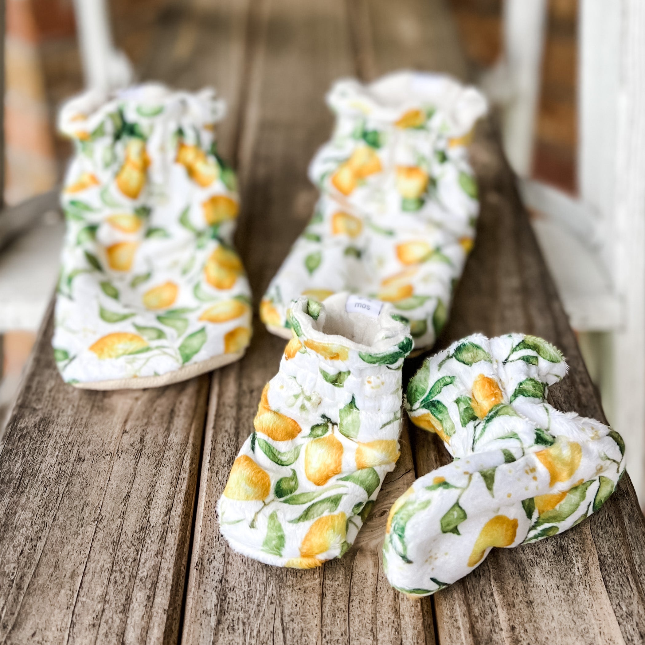 LE Spoonflower Lemons Minky Booties Ready to Ship