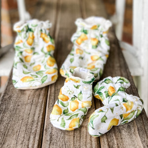 LE Spoonflower Lemons Minky Booties Ready to Ship