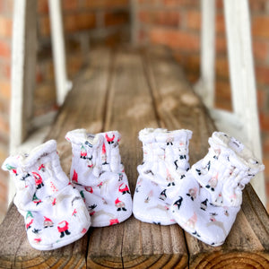 LE Spoonflower Christmas Gnome Minky Booties Ready to Ship