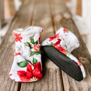 LE Poinsettia Minky Booties Ready to Ship