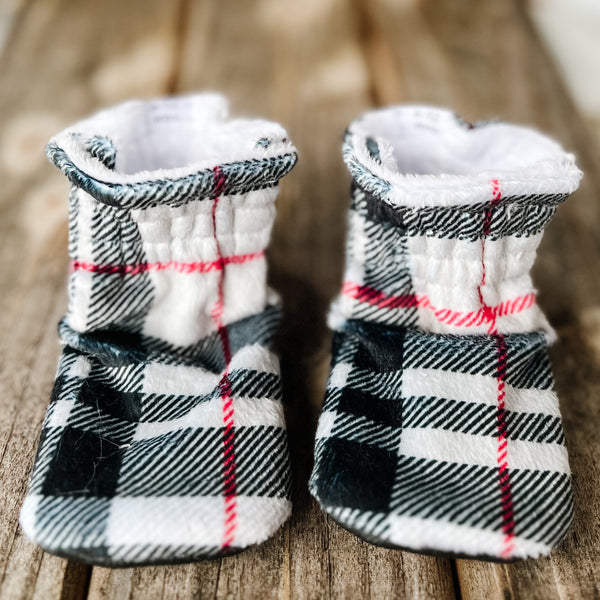 plaid baby booties