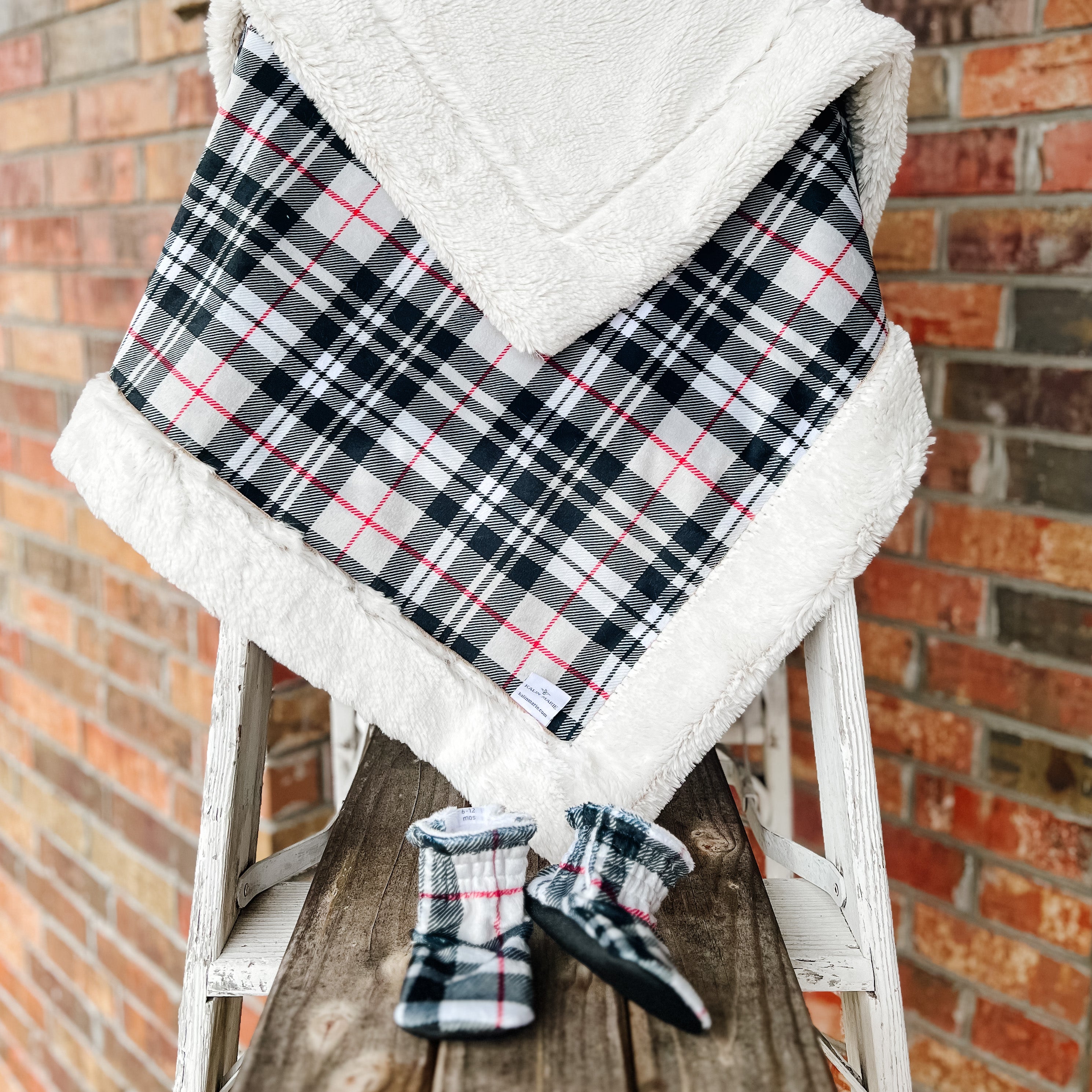 LE Spoonflower Burberry Plaid Minky Booties Ready to Ship