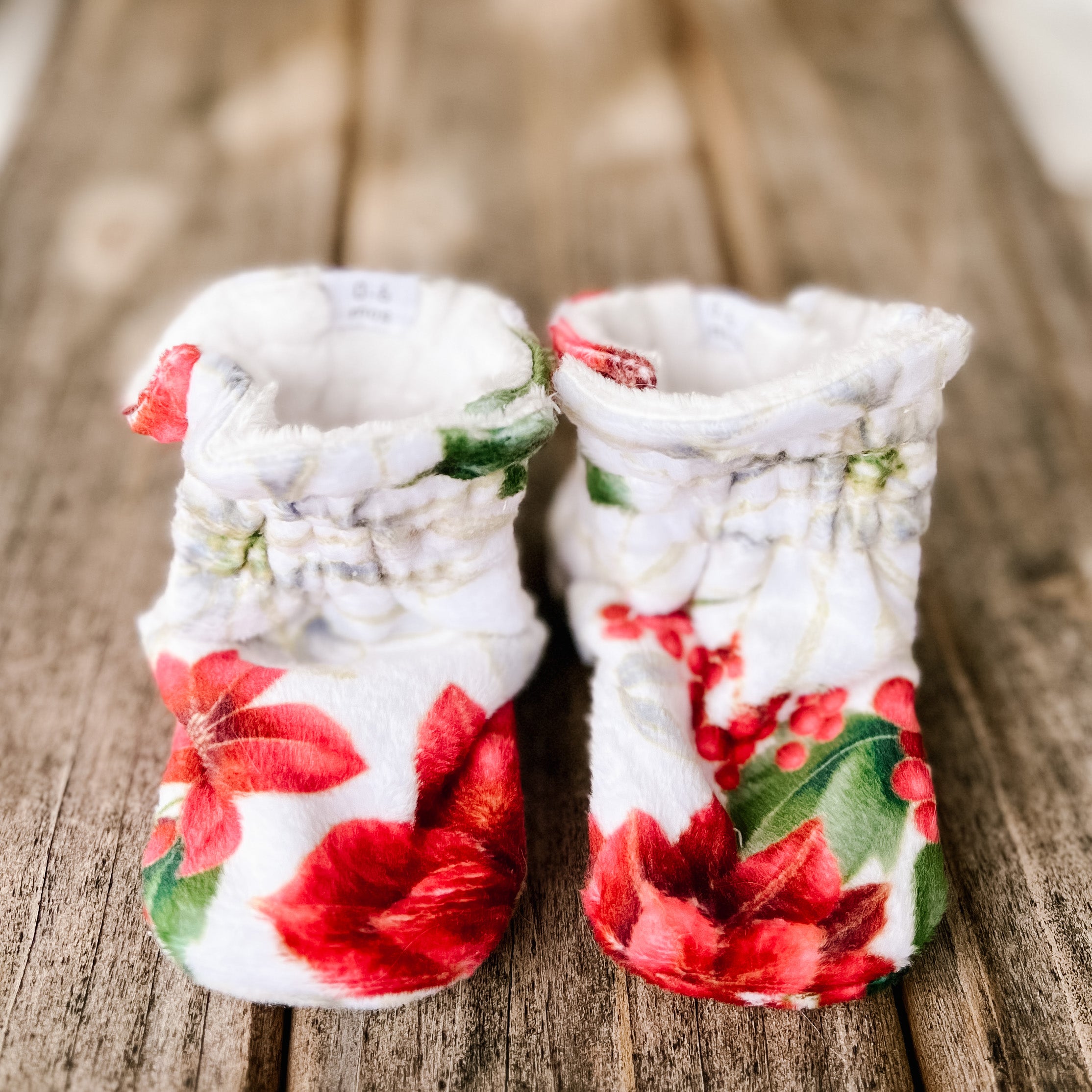 LE Poinsettia Minky Booties Ready to Ship