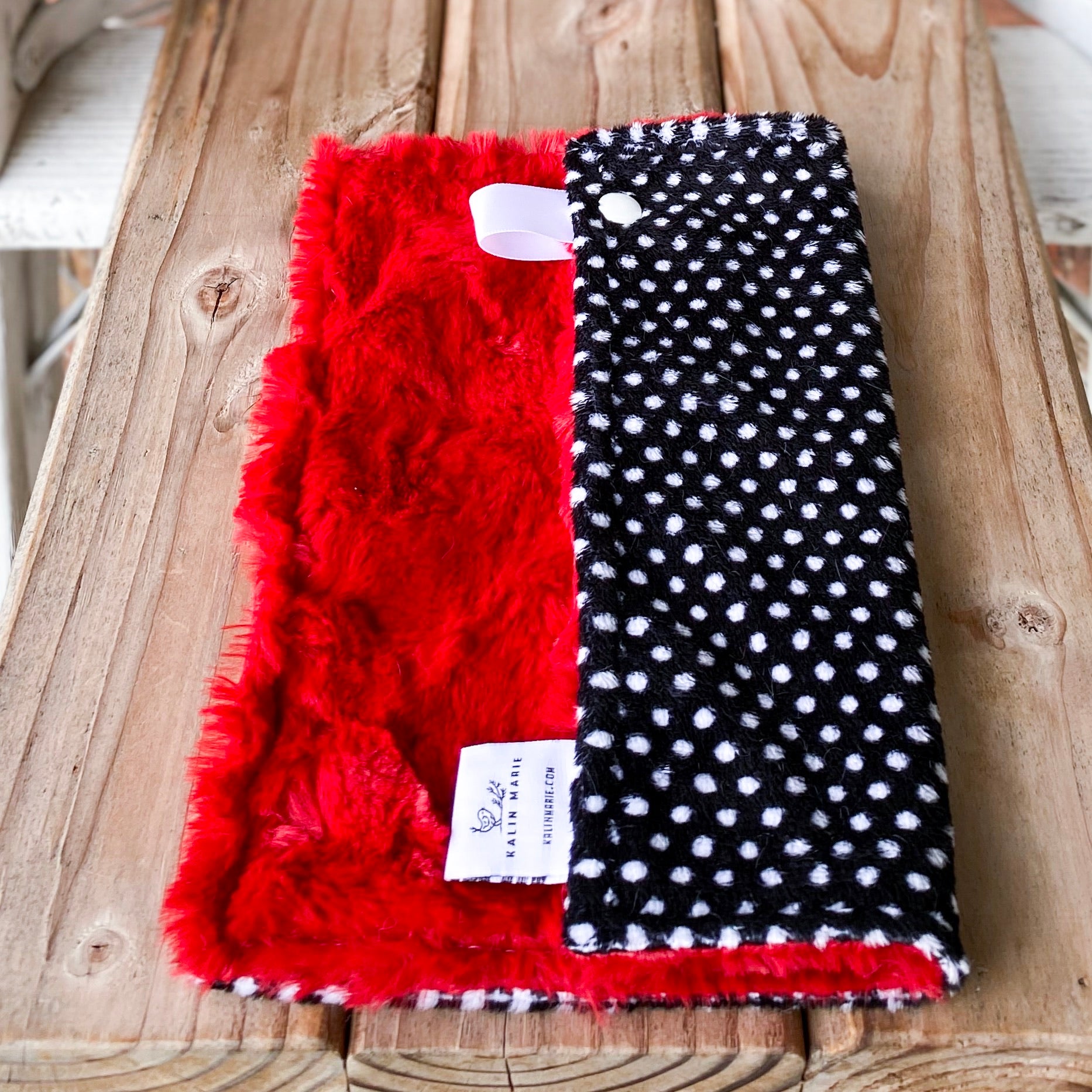 Last Chance! RTS Black and White Swiss Dot & Scarlet Marble Minky Loveys