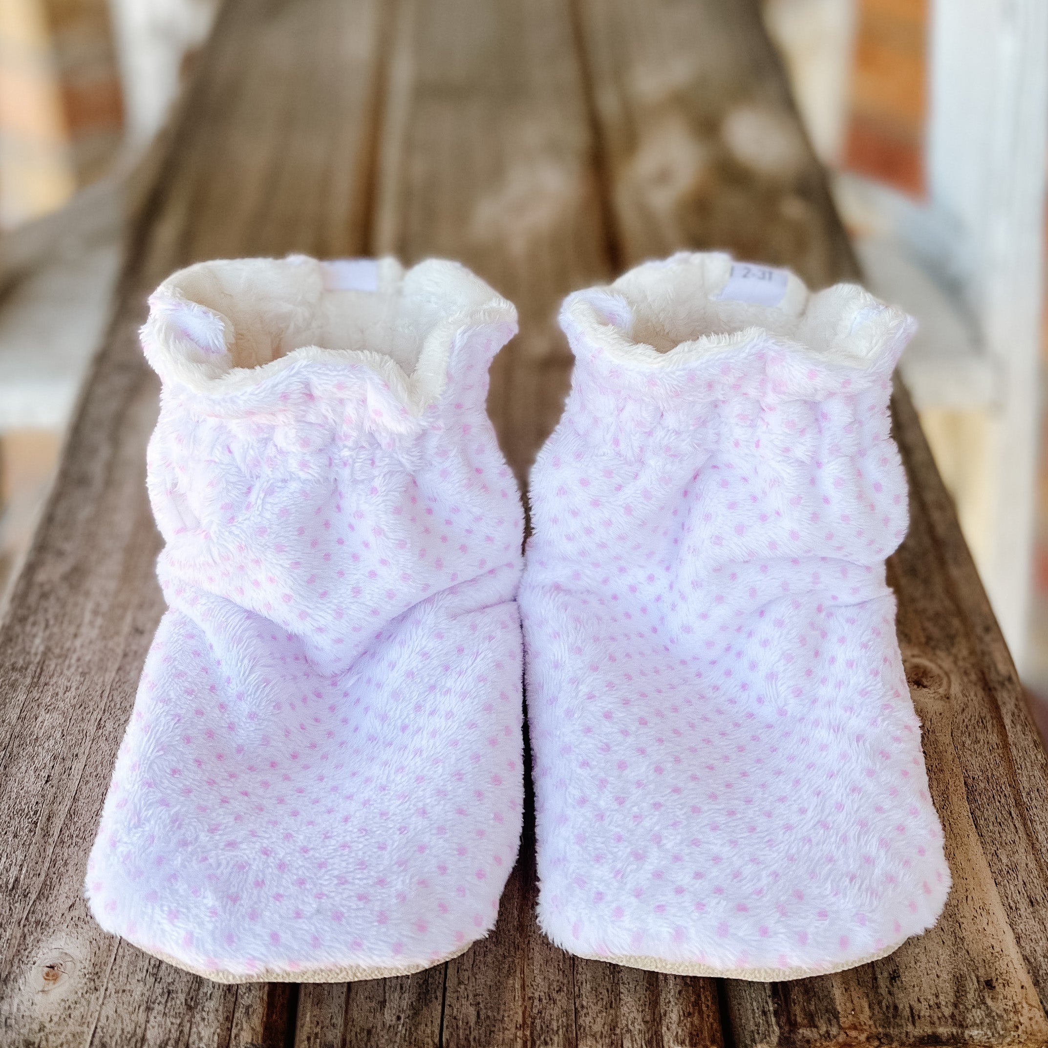 Last Chance! Pin Dot Blush Minky Booties Ready to Ship