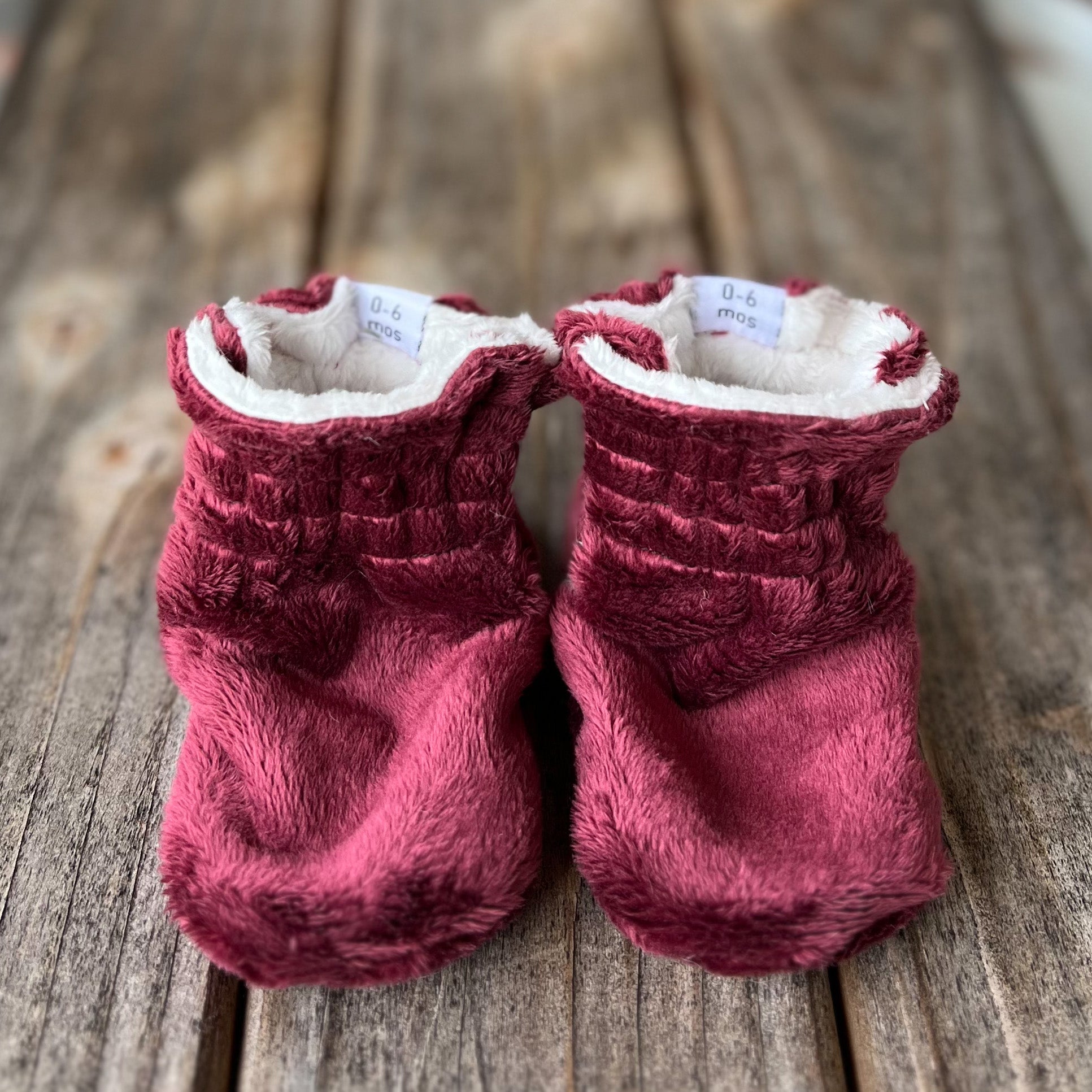 Last Chance! Hunter & Merlot Minky Booties Ready to Ship