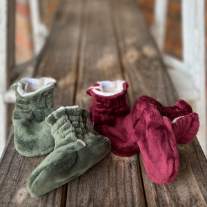 Last Chance! Hunter & Merlot Minky Booties Ready to Ship