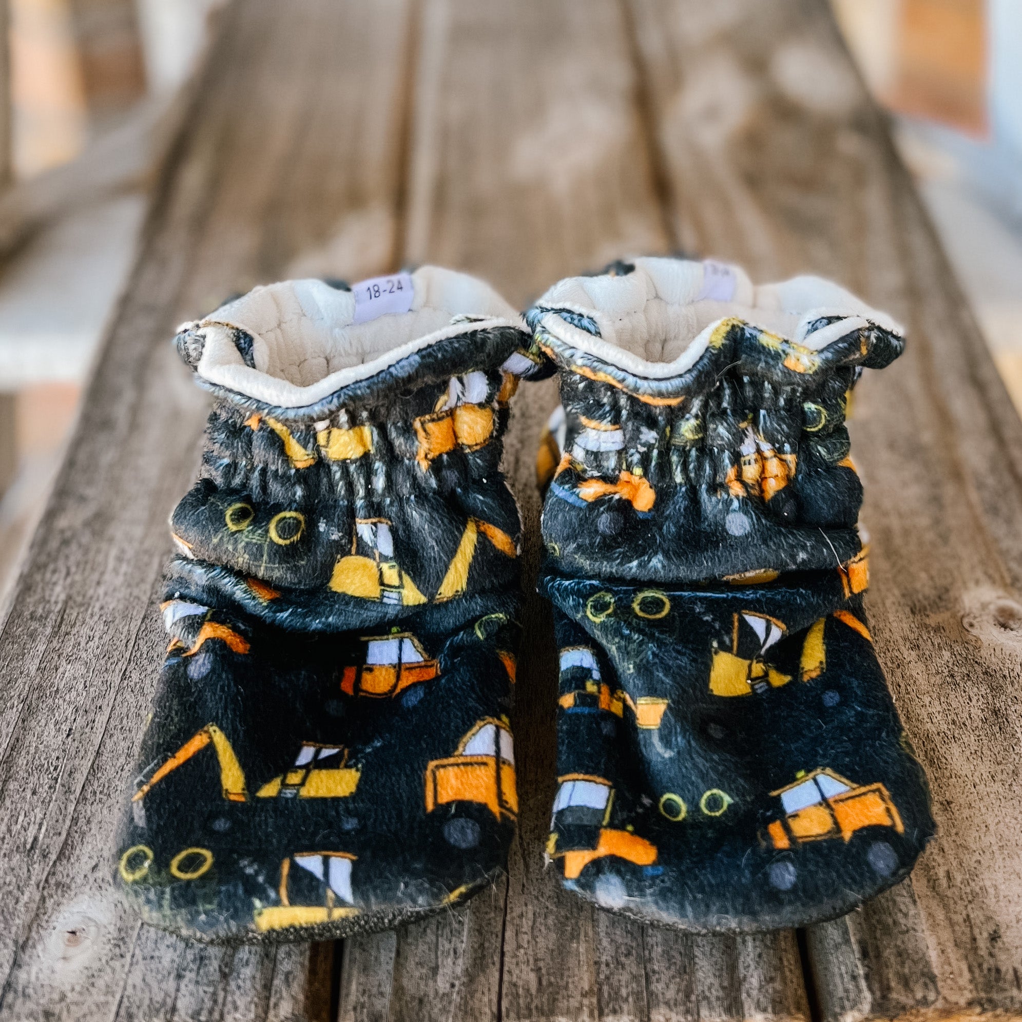 LE Spoonflower Construction Truck Minky Booties Ready to Ship