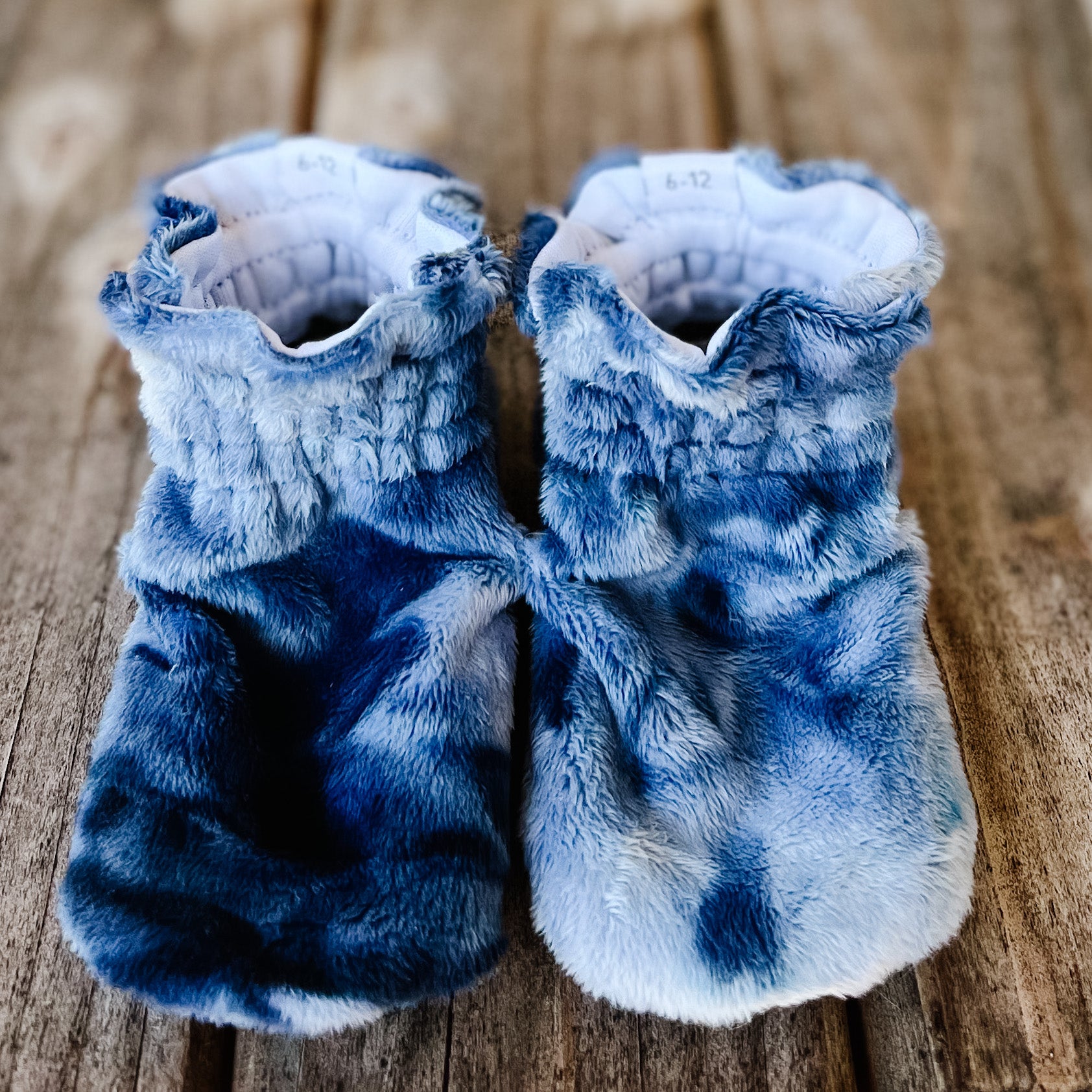 LE Indigo Minky Booties Ready to Ship
