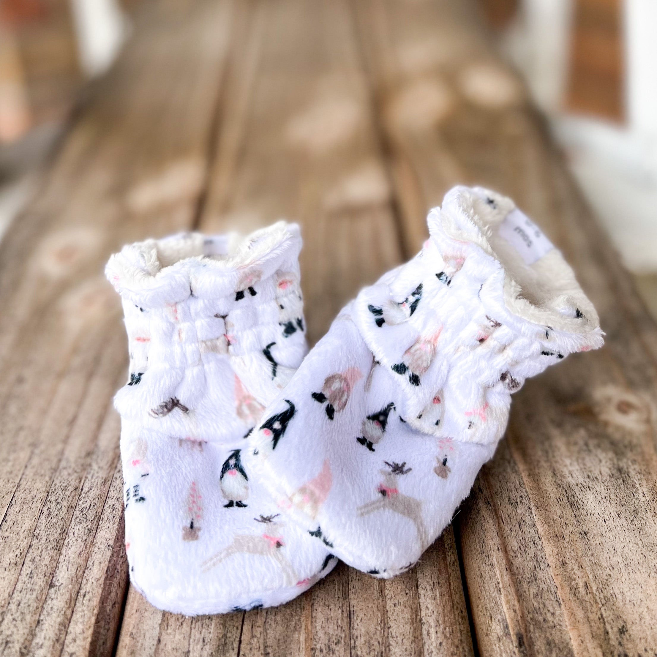 LE Spoonflower Christmas Gnome Minky Booties Ready to Ship