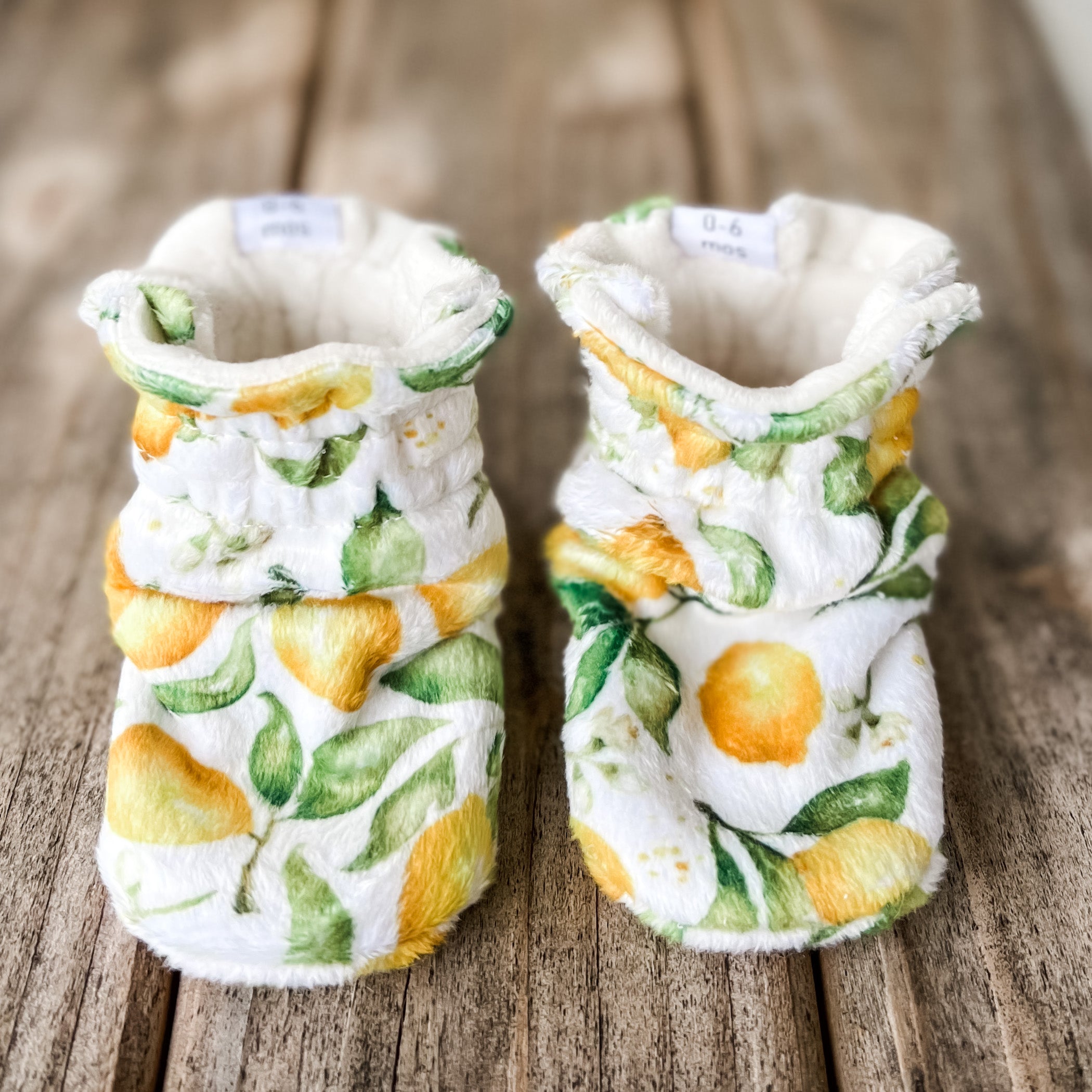 LE Spoonflower Lemons Minky Booties Ready to Ship