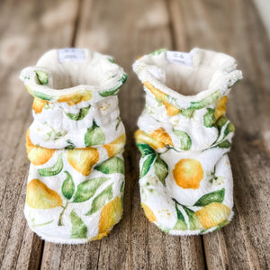 LE Spoonflower Lemons Minky Booties Ready to Ship
