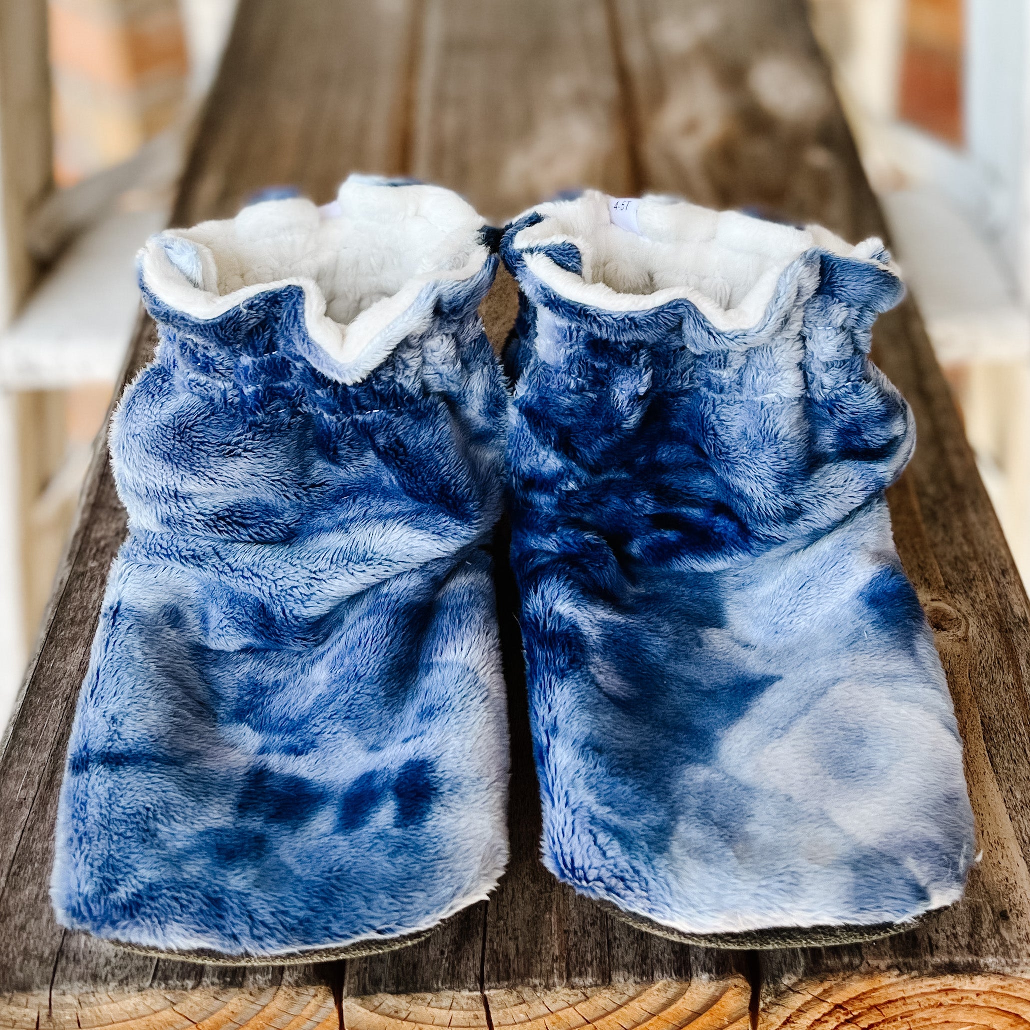 LE Indigo Minky Booties Ready to Ship
