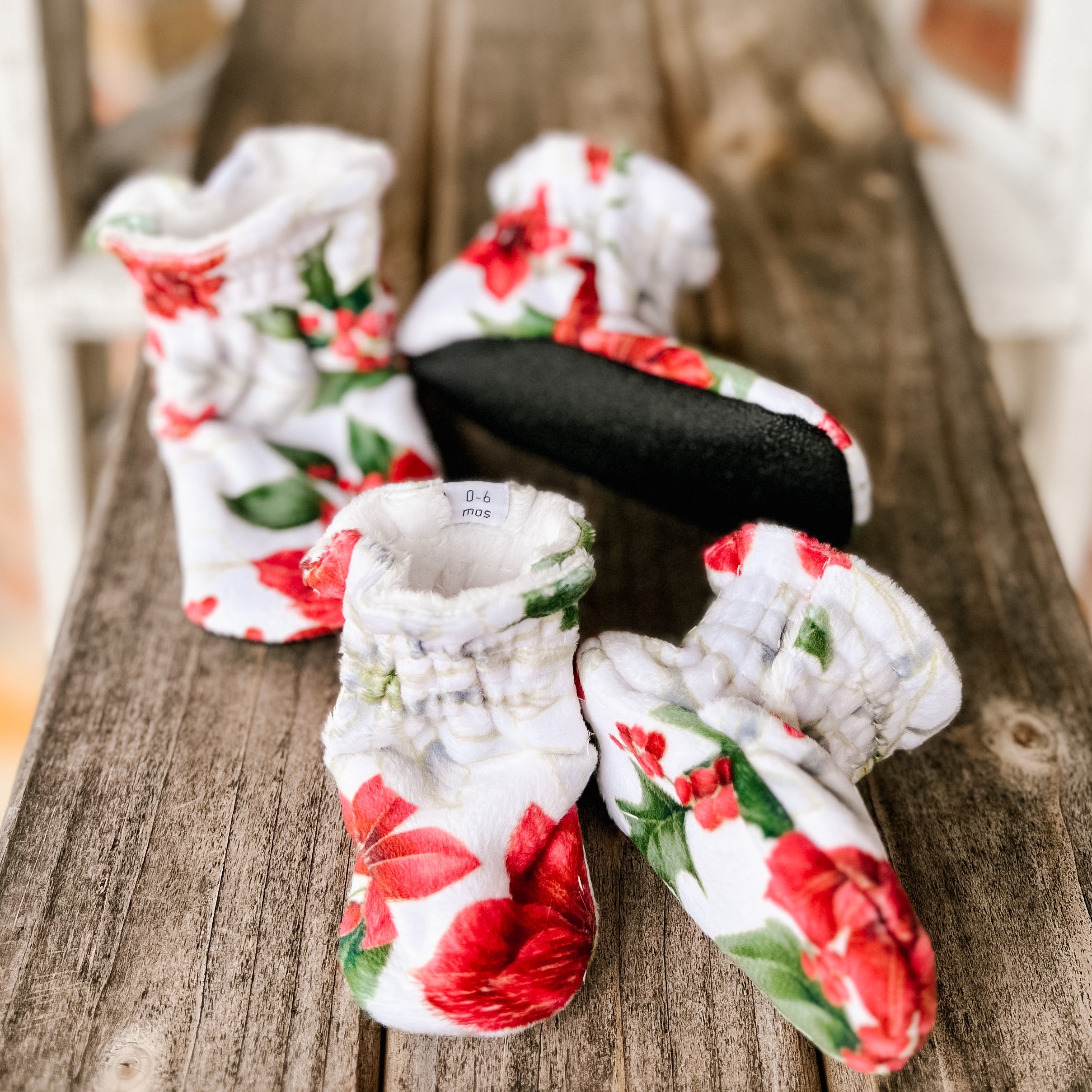 LE Poinsettia Minky Booties Ready to Ship