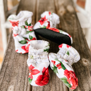 LE Poinsettia Minky Booties Ready to Ship