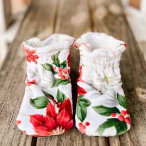 LE Poinsettia Minky Booties Ready to Ship
