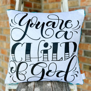 Finished 18x18 Spoonflower Child of God B&W Pillow Cover