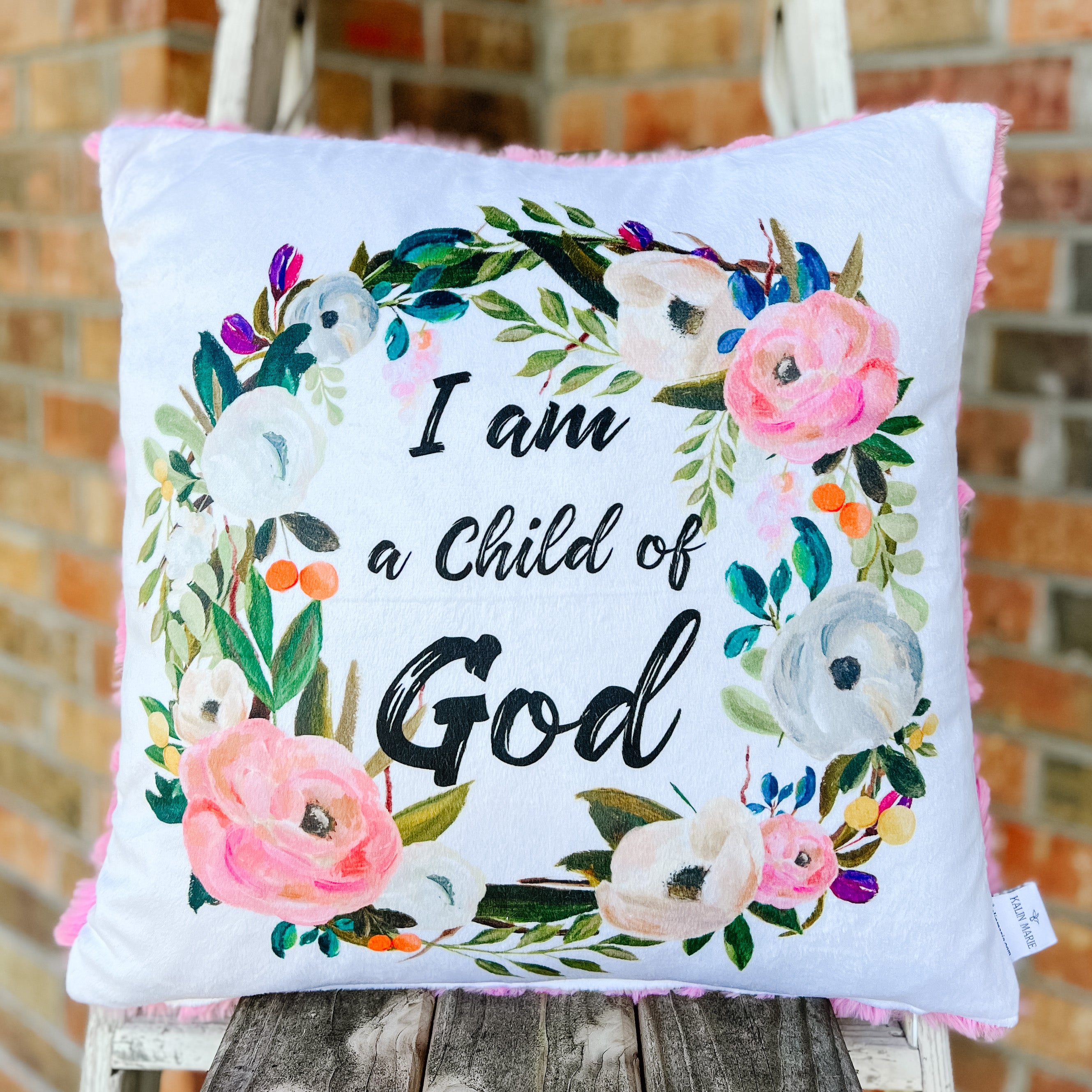 Finished 18x18 Spoonflower Child of God Floral Pillow Cover