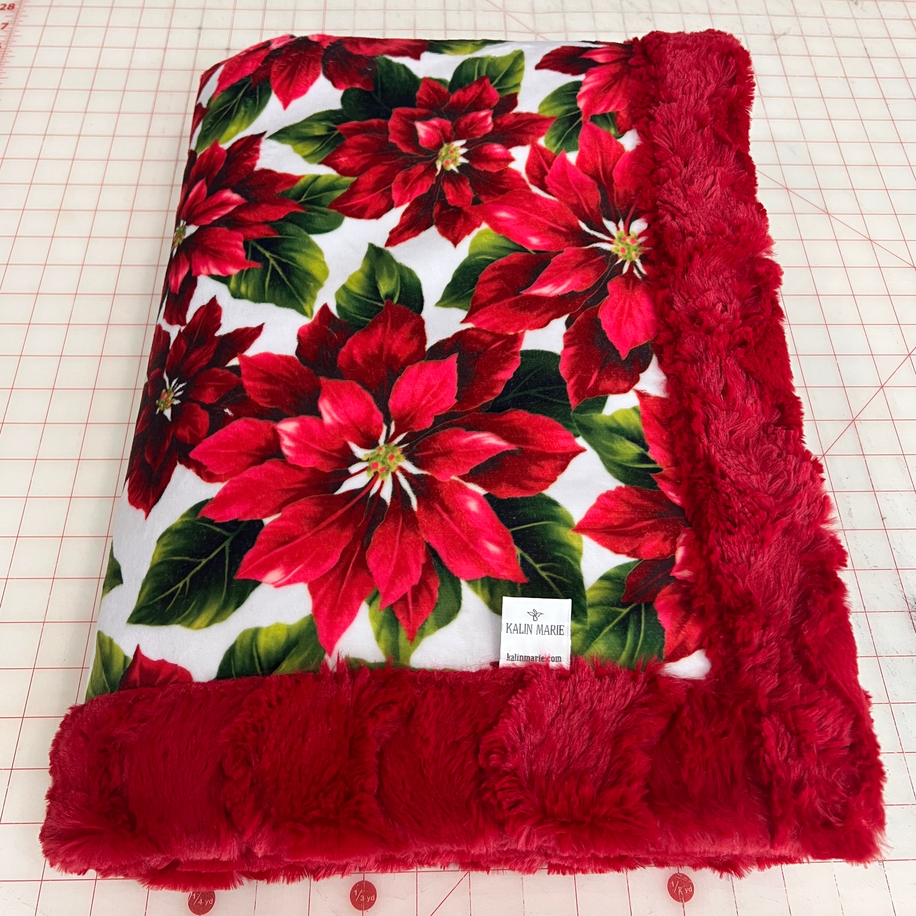 Slightly Imperfect! RTS Poinsettias & Cardinal Glacier Luxe Snuggle Blanket