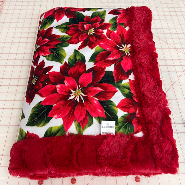Slightly Imperfect! RTS Poinsettias & Cardinal Glacier Luxe Snuggle Blanket