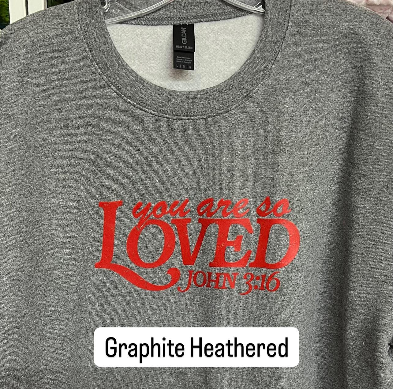 NEW! LE You are so LOVED Red Heat Transfer Crewneck Sweatshirt