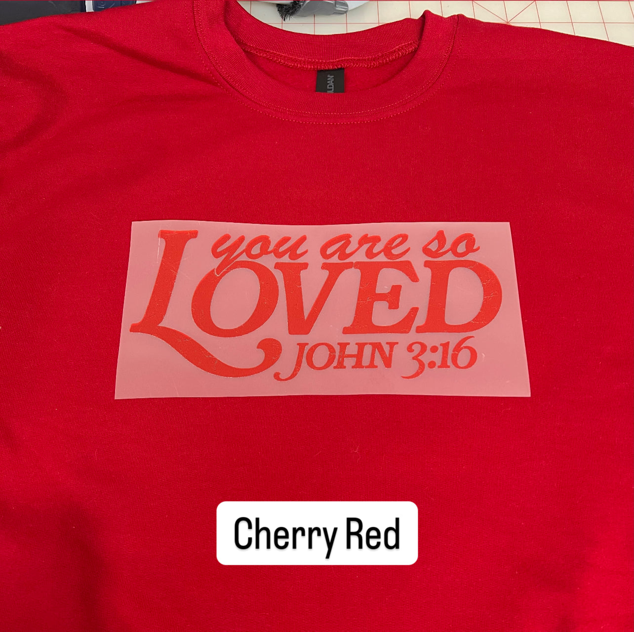 NEW! LE You are so LOVED Red Heat Transfer Crewneck Sweatshirt