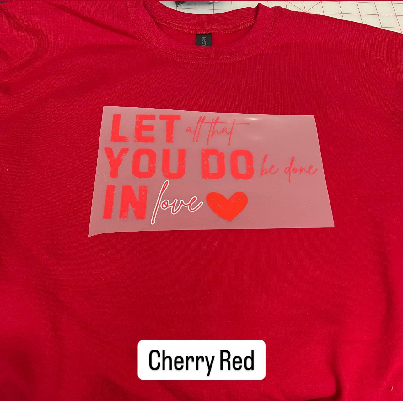 NEW! LE Let all You do Red Heat Transfer Crewneck Sweatshirt