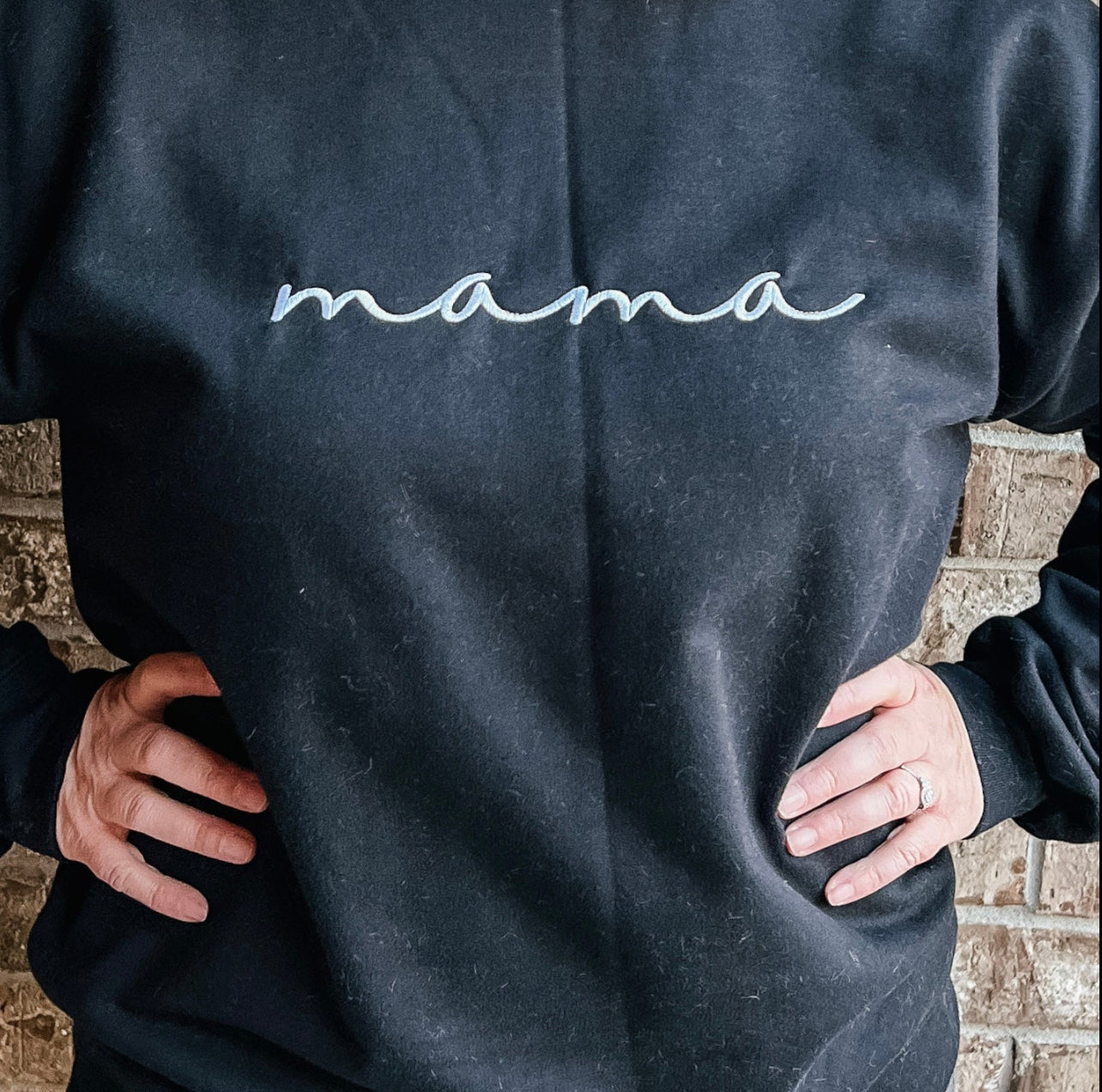 Custom Embroidered Scripty Font “mama” T-Shirts