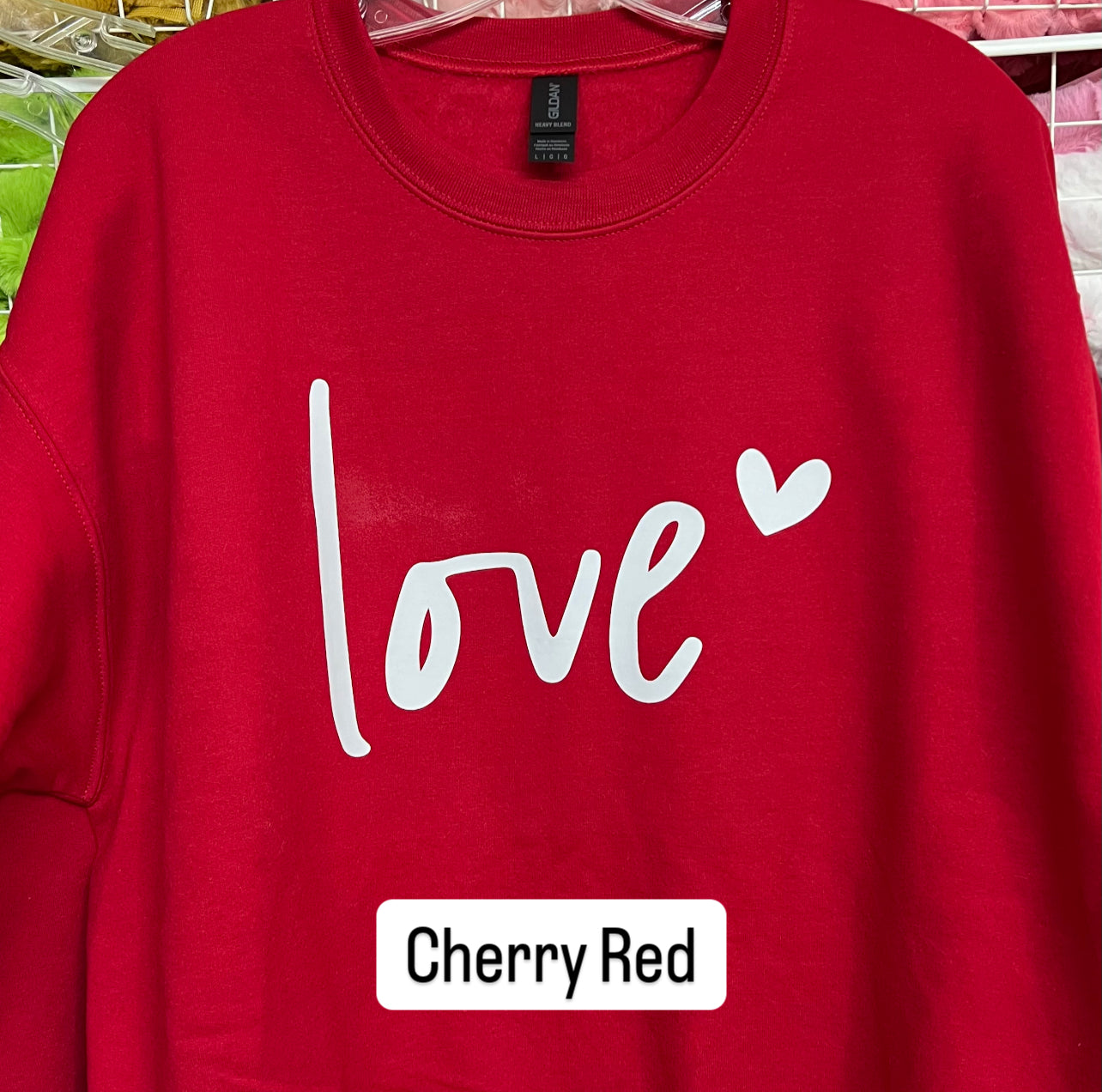 NEW! LE Love w/heart Heat Transfer Crewneck Sweatshirt