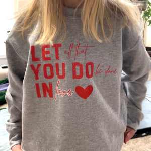 NEW! LE Let all You do Red Heat Transfer Crewneck Sweatshirt