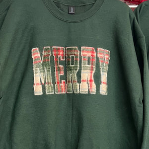 NEW! LE Vintage Plaid Wool JOY & MERRY Christmas Sweatshirts