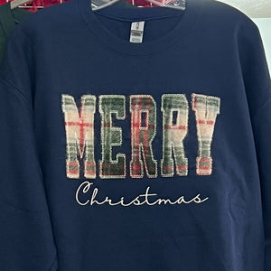 NEW! LE Vintage Plaid Wool JOY & MERRY Christmas Sweatshirts