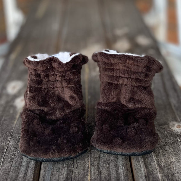 LE Chocolate Dimple Dot Minky Booties - Ready to Ship