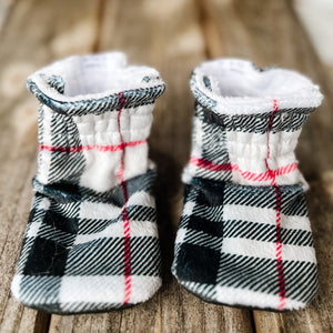 LE Spoonflower Burberry Plaid Minky Booties Ready to Ship