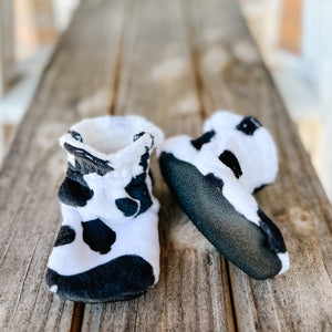 LE Cow Minky Booties Ready to Ship